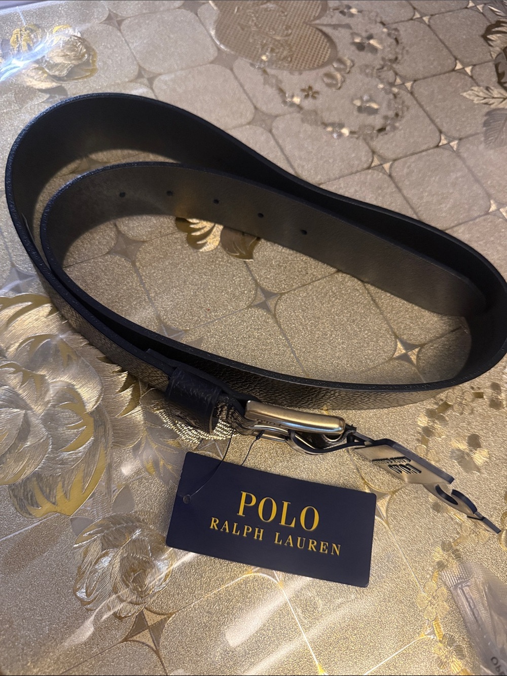 Polo by Ralph Lauren Black Leather Belt Bag Strap with Gold Hardware